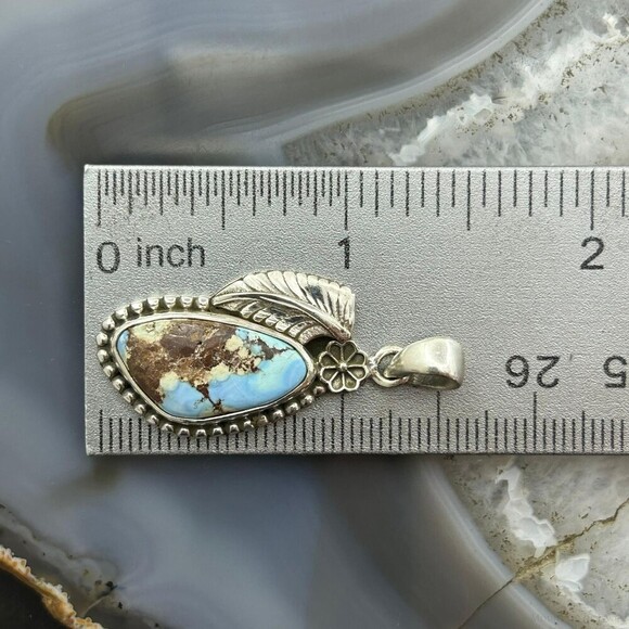 Sterling Southwestern Style Triangular Golden Hill Turquoise Pendant For Women - Picture 10 of 10